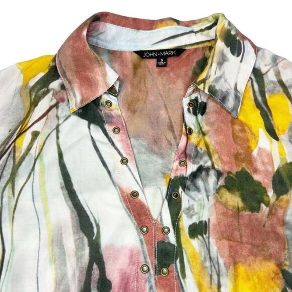 JOHN MARK Watercolor‎ Floral V-neck Long Sleeve Tunic Shirt Size Small - Picture 5 of 12